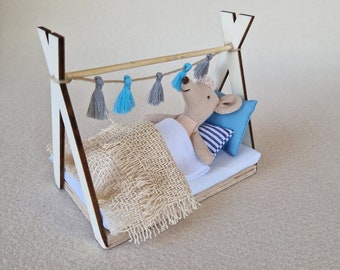 Dolhouse kids room set 1:12 scale, Soft Whisper, miniature furniture bundle, maileg mice (perfect for Ikea dollhouse)