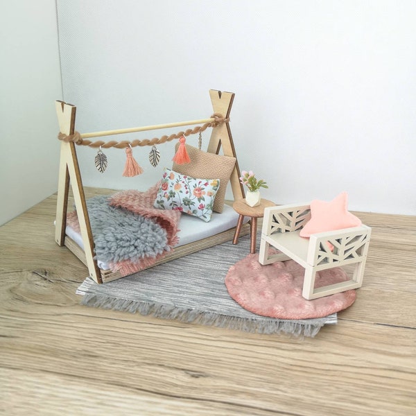Ensemble de chambre pour enfants Dolhouse à l’échelle 1:12, ensemble de meubles miniatures, souris maileg (parfait pour la maison de poupée Ikea)