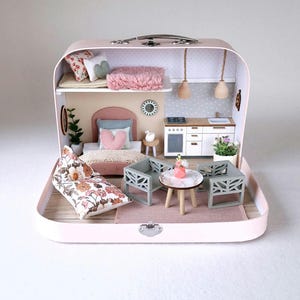 Medium Dollhouse in a Suitcase, Spring Breeze, Miniature furniture in 1:12 scale, Maileg mouse house