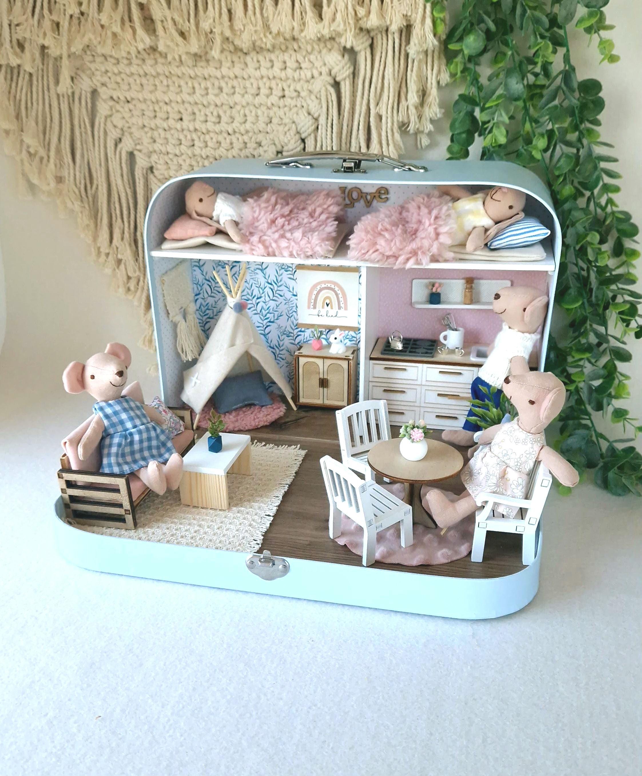 スーツケースに入った大きなドールハウス、コットンキャンディコテージ