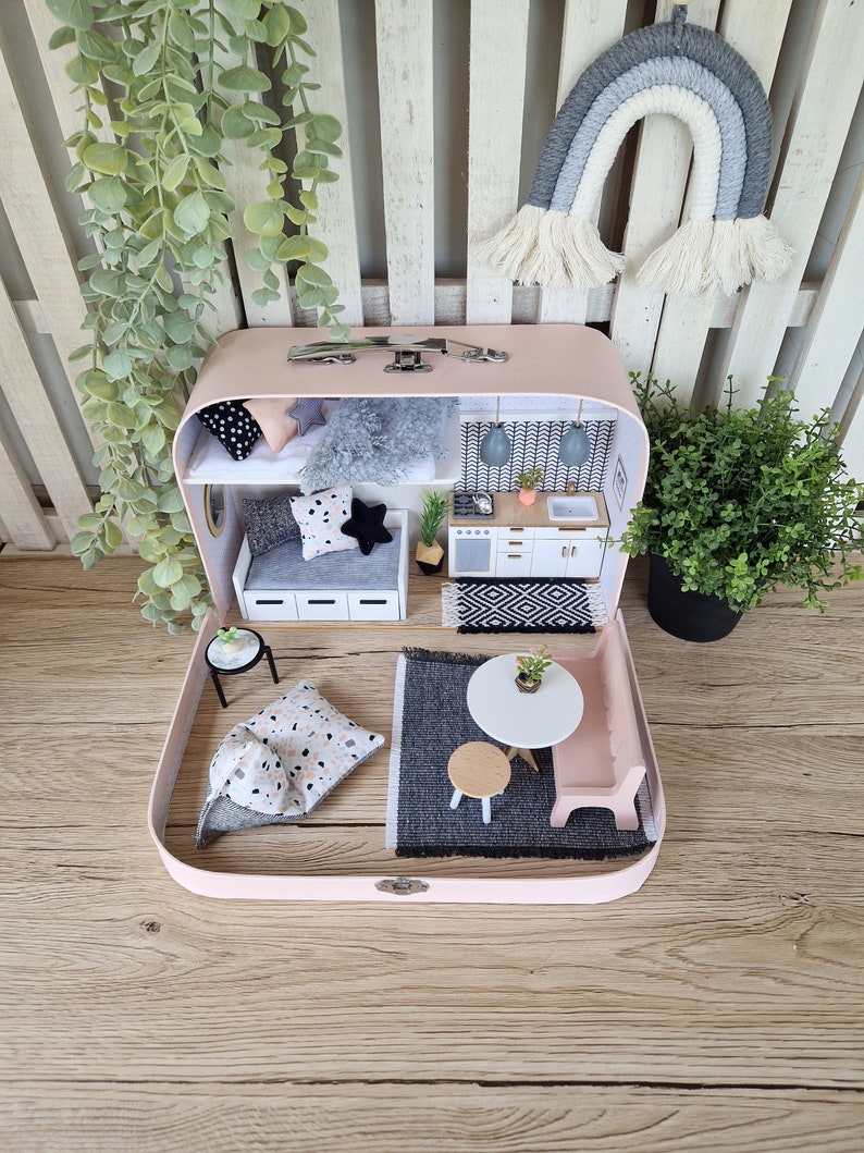 Medium Dollhouse in a Suitcase, Miniature furniture in 1:12 scale, Maileg mouse house image 2