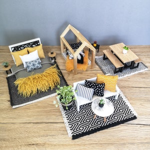 Miniature living room bundle 1:12 scale, modern dollhouse furniture perfect for Ikea Flisat Dollhouse image 9