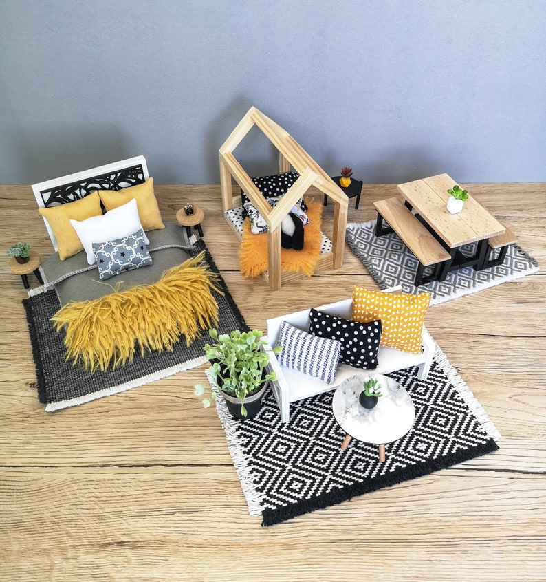Miniature living room bundle 1:12 scale, modern dollhouse furniture perfect for Ikea Flisat Dollhouse image 9