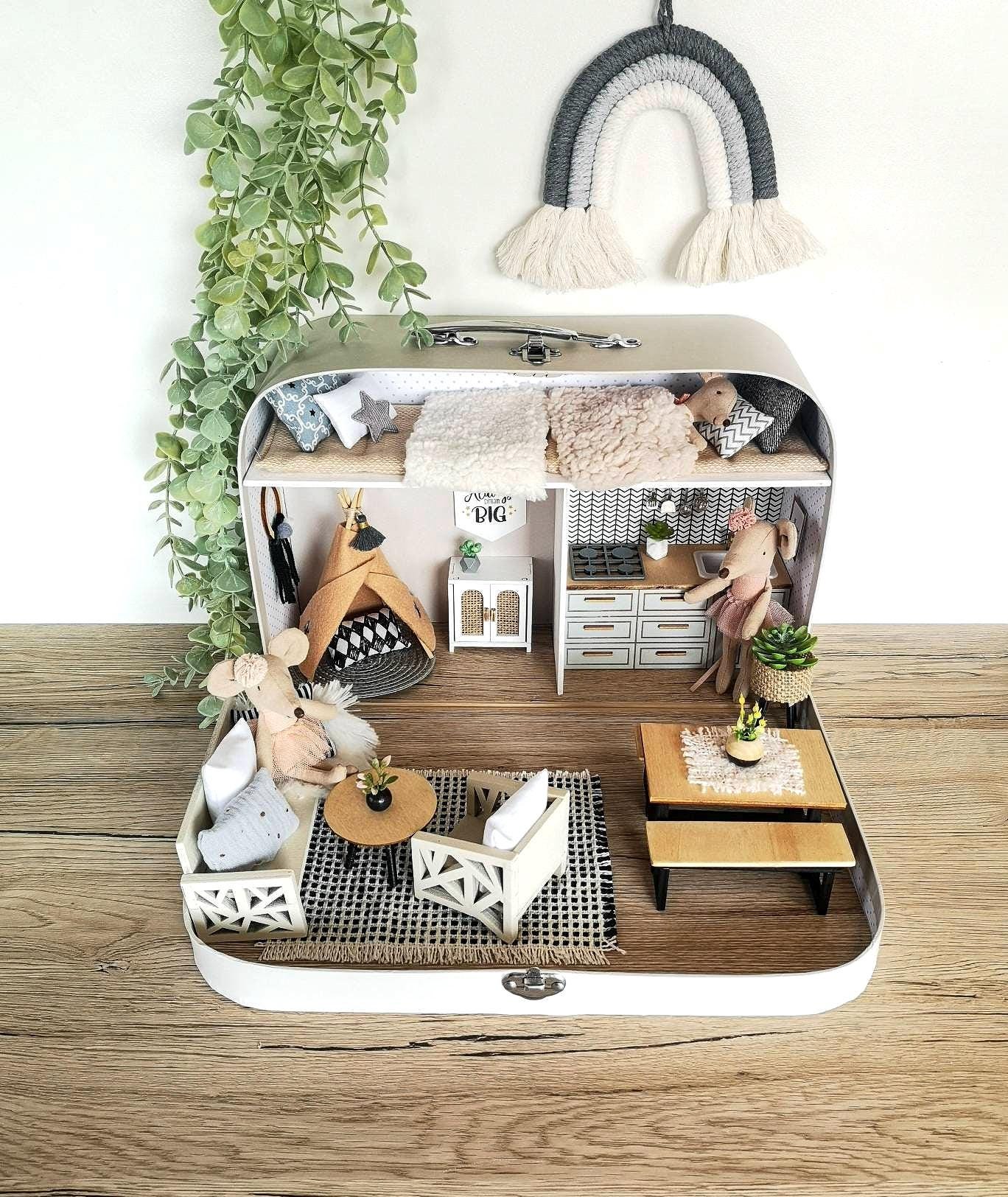 Large Dollhouse in a Suitcase, the Sleepover Suite, Miniature Large Dollhouse in a Suitcase, the Sleepover Suite, Miniature