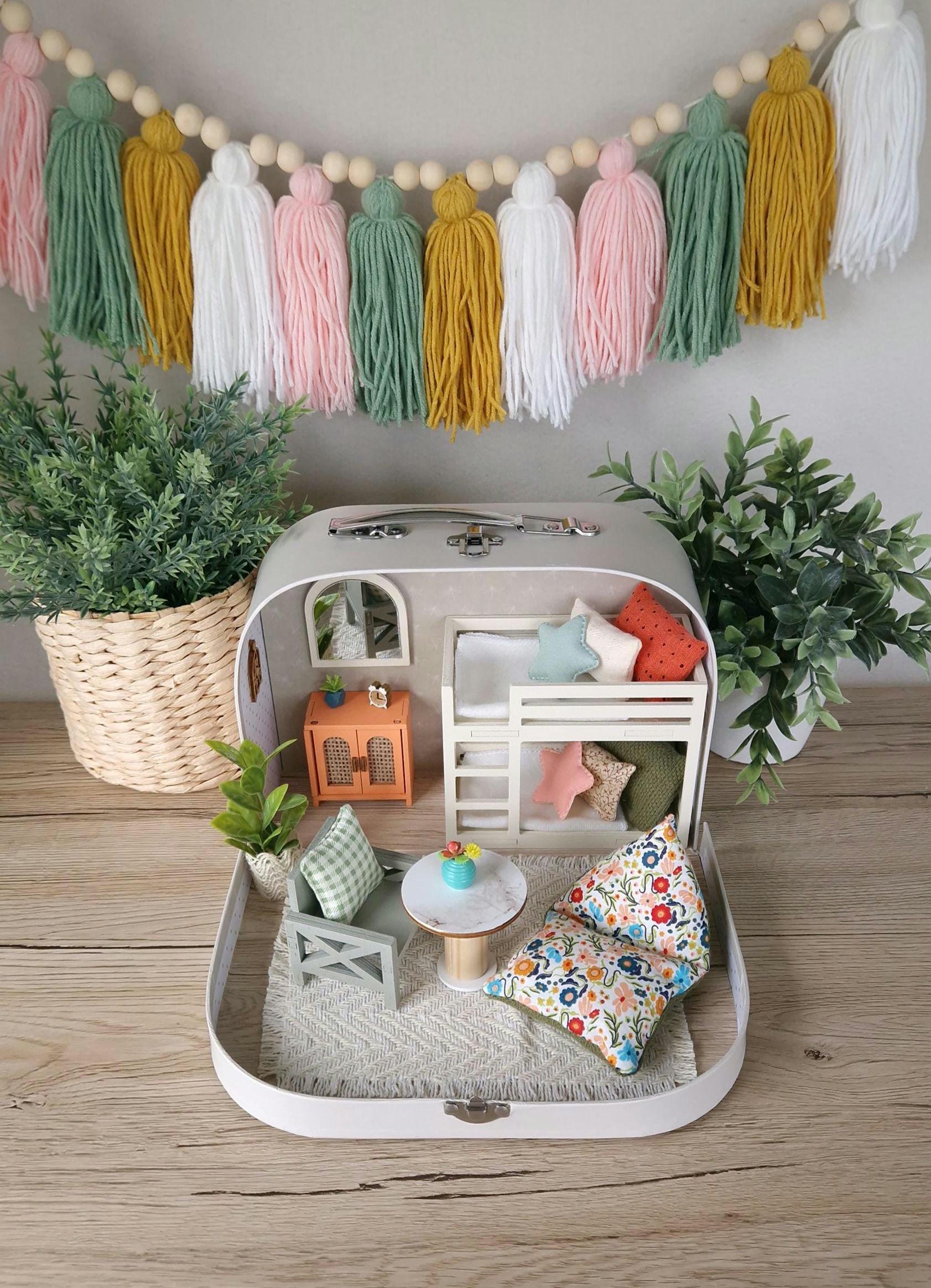 Small Dollhouse in a Suitcase , Floral Travel Dollhouse, Maileg