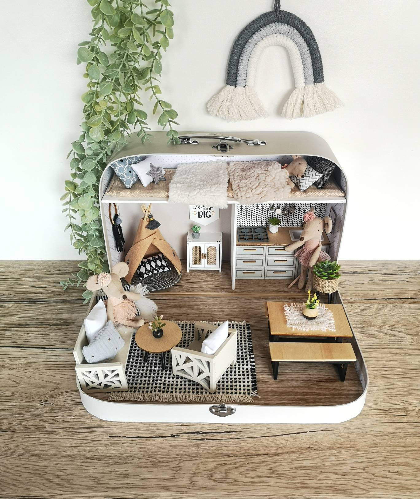 Large Dollhouse in a Suitcase, the Sleepover Suite, Miniature