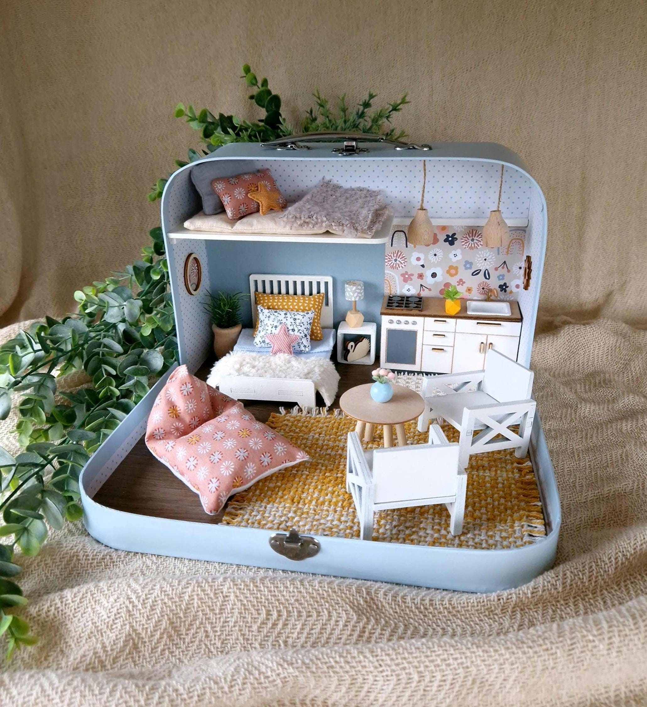 MAISON DE POUPEE valise salon dollhouse suitcase living room + 1