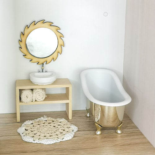 Dollhouse Miniature Wood Bathroom Sink with Lower Cabinet in Grey CLA10713 