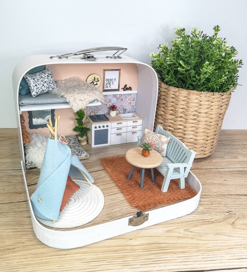 Travel Dollhouse in a Suitcase Dollhouse Miniature Etsy