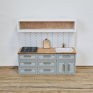 Miniatuurpoppenhuiskeuken, grijs, schaal 1:12, miniatuurmeubels (perfect voor Ikea-poppenhuis)