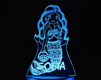 Personalised Mermaid Night Light: LED Kids Bedroom Decor