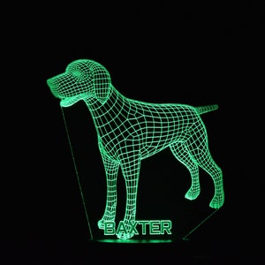 May include: A green 3D printed night light shaped like a dog with the name "BAXTER" printed below.