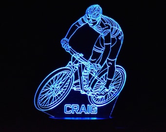 Personalised Mountain Bike Night Light | Bike Light Stand | LED Lamp | Mountain Bike Night Lamp | Bike Lamp | Mountain Biker | Birthday Gift