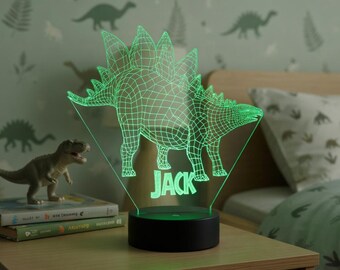 Personalised Stegosaurus LED Night Light: Dinosaur Kids Bedroom Decor