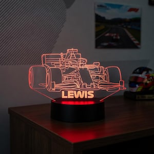 Personalised F1 Night Light: LED Formula 1 Car Light Stand