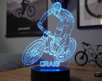 Personalised Mountain Bike LED Night Light: Engraved Bike Lamp