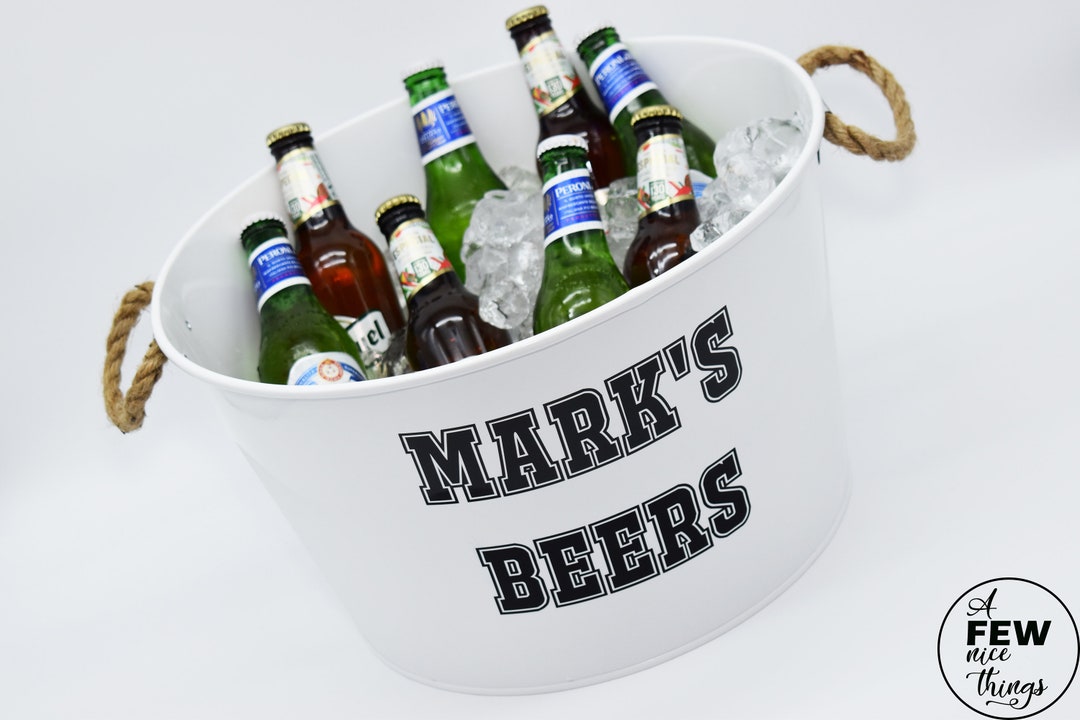 Personalized Ice Bucket, Beer Can Holder & Bottle Opener - Teals