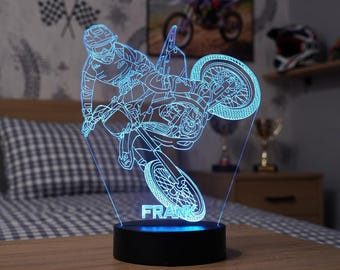 Personalised Motocross LED Night Light: Engraved Bike Lamp