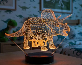 Personalisierte Triceratops LED-Nachtlicht: Dinosaurier Kinder Schlafzimmer Dekor