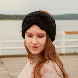 Black Wool Knit Headband: Peruvian Highland Wool Ear Warmer