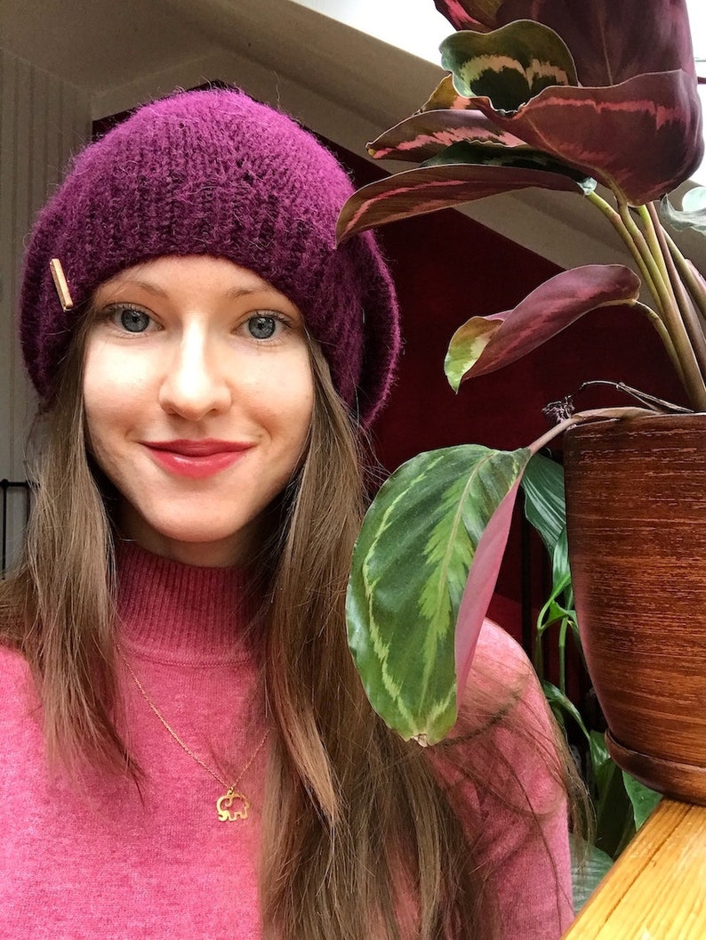 red wool classic beret elegant wide winter knitted beanie knit simple instruction slouchy hat for women KNITTING PATTERN x Beretto Beanie