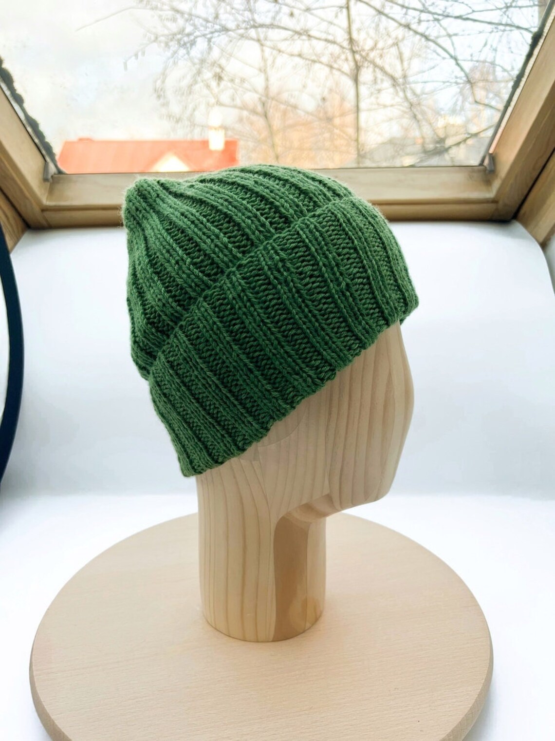 Classic Mens Winter Hat in Grass Green, Rib Fisherman Beanie for Man