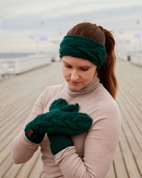 Green Hand-Knit Headband Recycled Silk Headband, Hand Knit by Me, Brilliant, Colorful  main image 4