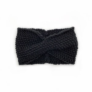 Elegant black soft merino headband, hygge earwarmer for elegant women, twist wool winter band, light warm knitted hair band, gift for wife