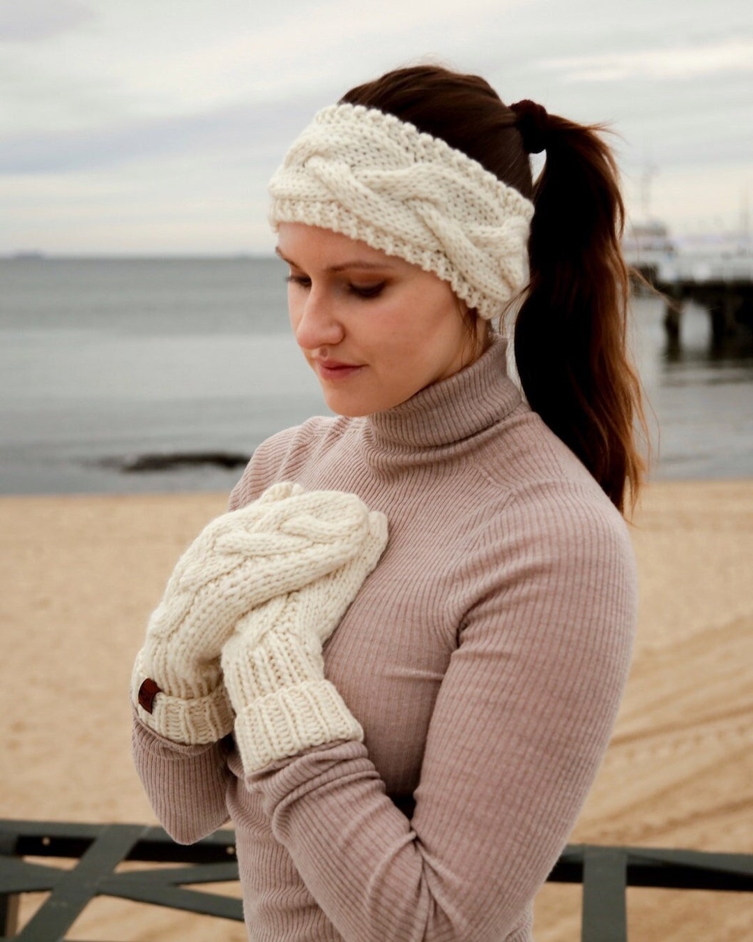 Soft Hygge Headband With Braids, Warm White Woolen Ear Warmer in Nordic ...