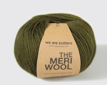 The Meriwool from We Are Knitters in Olive, Khaki wool for mens beanie, best yarn for winter clothes, mulesing free certified merino