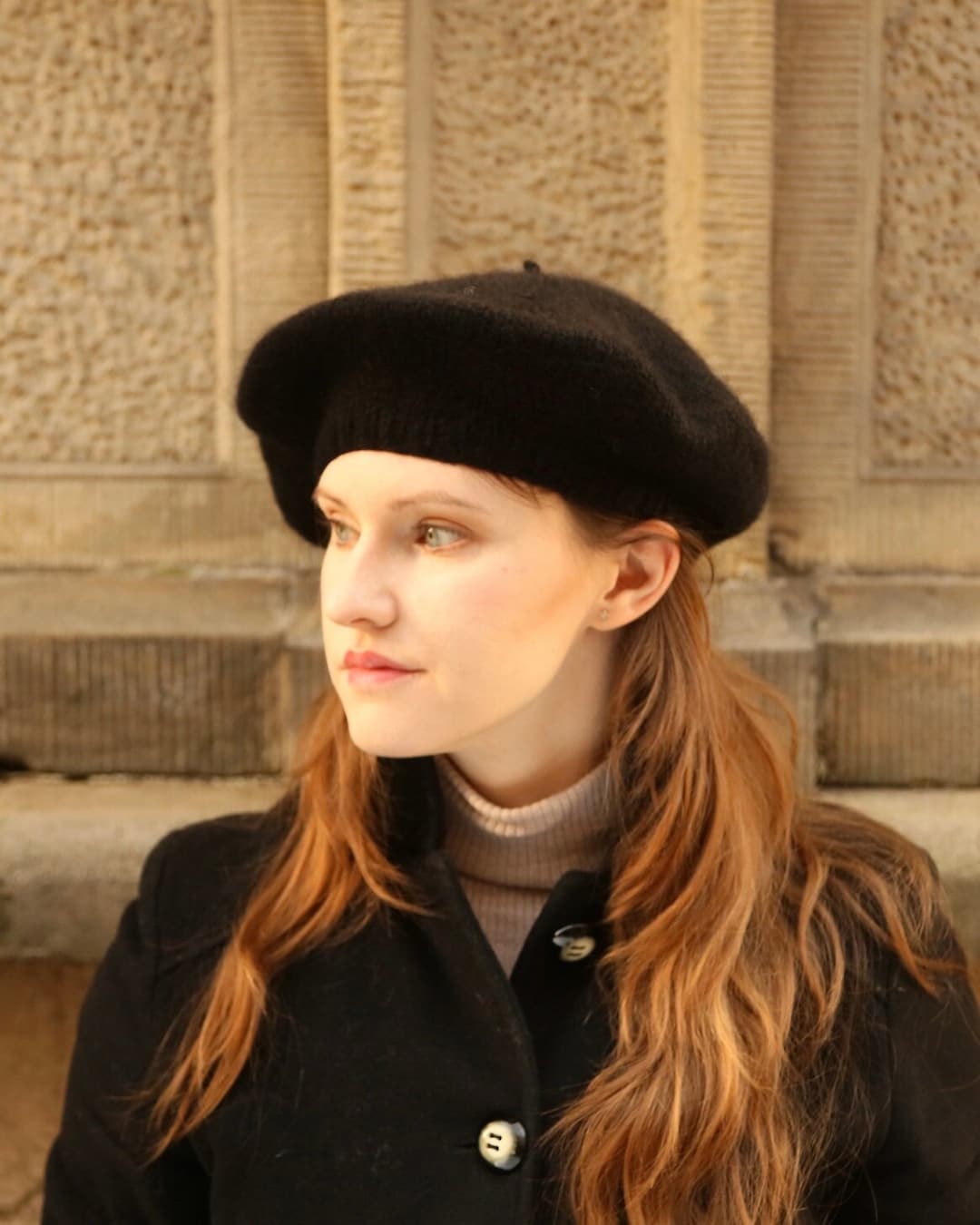 Basco Francese Cappello Parigino Basco In Maglia Di Alpaca Nera