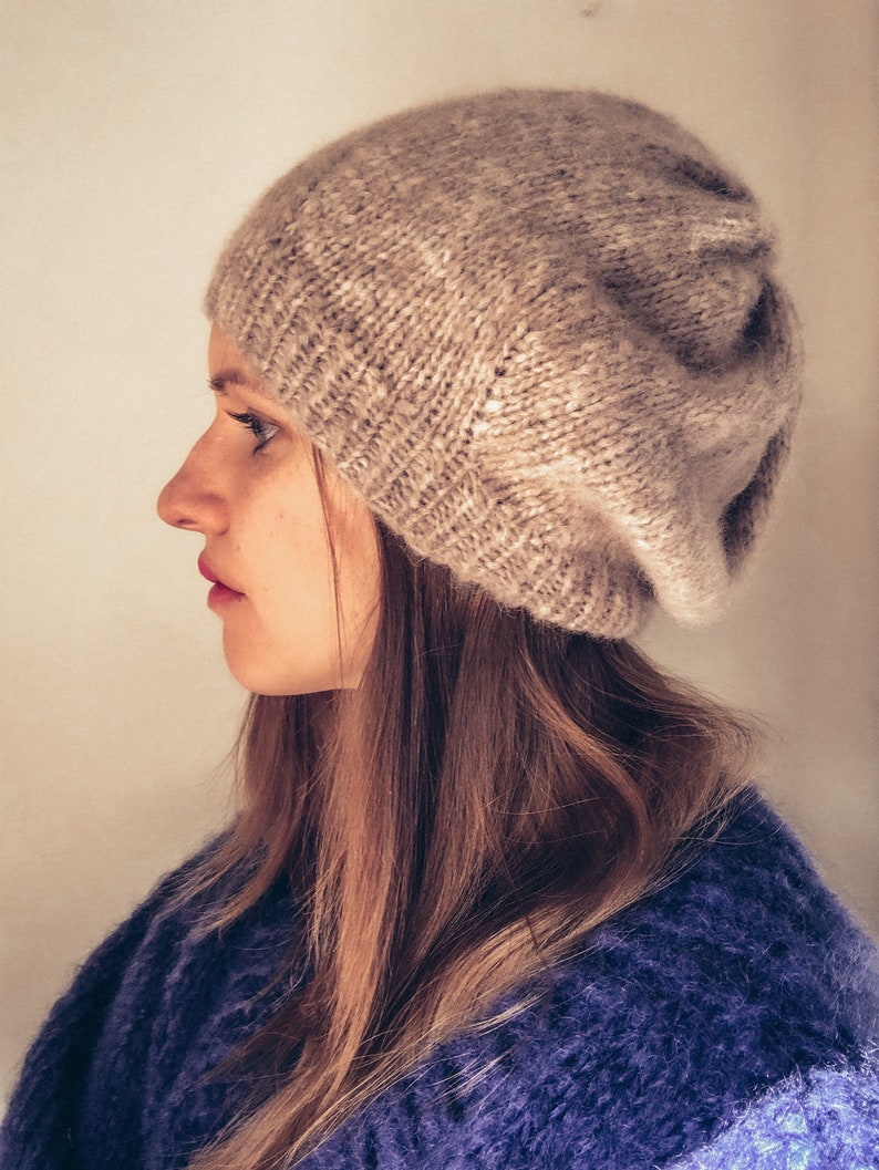 red wool classic beret elegant wide winter knitted beanie knit simple instruction slouchy hat for women KNITTING PATTERN x Beretto Beanie
