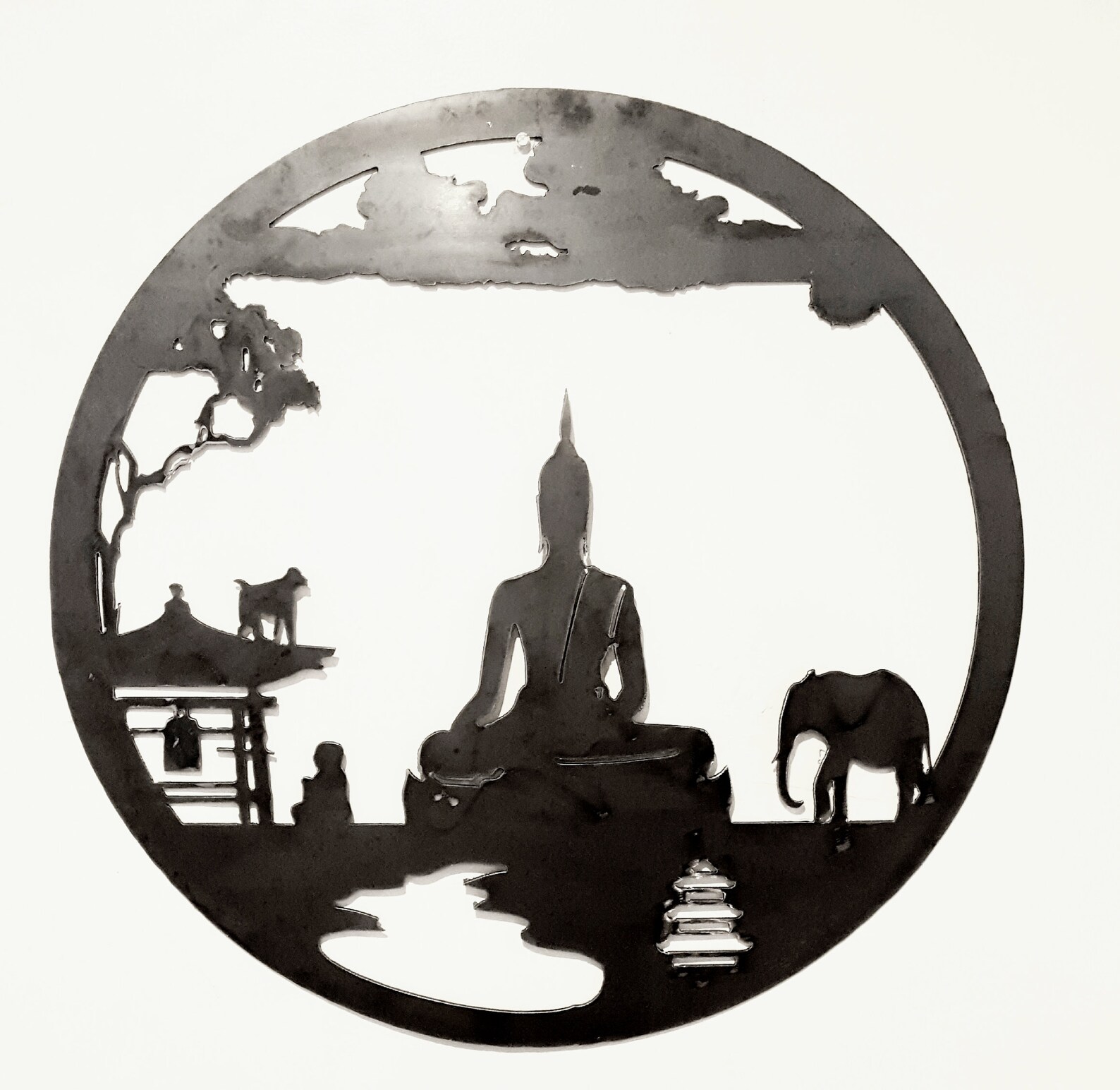 Buddha scene metal wall art 80 cm diameter Etsy