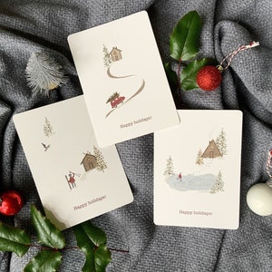 3er Set Weihnachtskarten mit Umschlägen - süße Winter Illustrationskarten - Minimal Design Weihnachtskarten