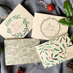 Set of 4 Christmas cards on recycled paper