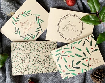 Set of 4 Christmas cards on recycled paper