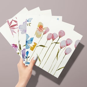 Set of 6 watercolor floral postcards, printed on sustainable paper. eco-friendly packaging, handmade postcards for all occasions