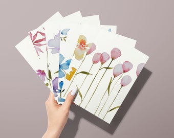 Set of 6 watercolor floral postcards, printed on sustainable paper. eco-friendly packaging, handmade postcards for all occasions