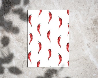 Sustainable watercolor pepper pattern postcard, biotop paper, ansichtkaart, cactus pattern