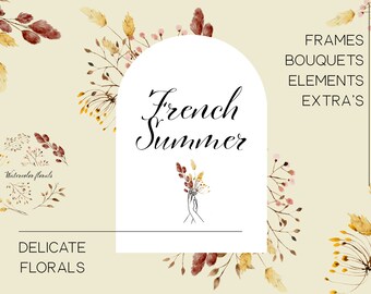 French Summer Watercolor flower delicate clipart set Watercolor florals fragile spring wedding invites