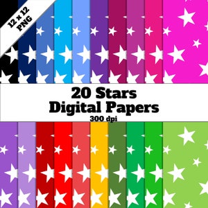 20 Sterne Digitales Papier Hintergrund, Stern Digitales Papier, Gemustertes Papier, Stern gemustertes Papier, helles digitales Papier, Stern Hintergrund, PNG