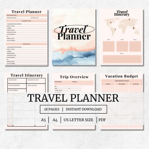 Travel Planner Printable, Travel Journal, Trip Itinerary Template,Travel Dairy, Travel Tracker, Travel Planner Bundle,Travel list with check