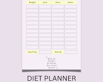 Weekly Meal Planner Printable, Food Diary, Health Tracker (Digital Download)