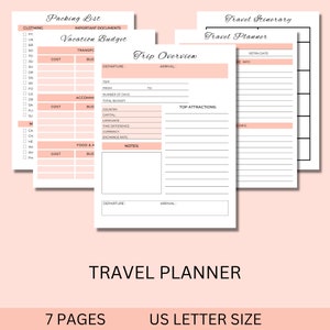 Travel Planner Printable, Travel Journal, Trip Itinerary Template,Travel Dairy, Travel Tracker, Travel Planner Bundle,Travel list with check