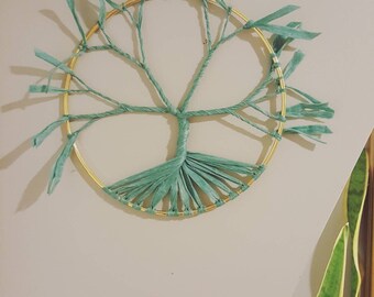 Teal and gold tree wall hanging/handmade wall hanging