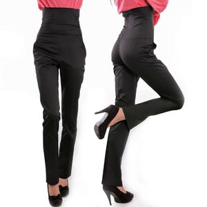 High waist trousers, Cotton gloss effect pants , 4-buttoned high rise trousers, High corset type pants, Italian pockets, BonelliLux