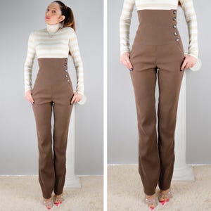 Corduroy high waist trousers, Corset type pants just below the bust, Ribbed velvet pants, Left side buttoned pants, BonelliLux