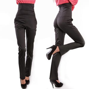 High waist trousers, Cotton gloss effect pants , 4-buttoned high rise trousers, High corset type pants, Italian pockets, BonelliLux