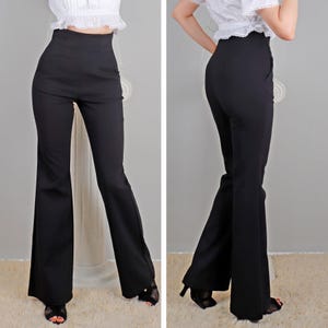 パンツ 90s vintage ZIP black flare Slacks pants Women Vintage 90s Black Trousers, High Waist Kick Flare Boot