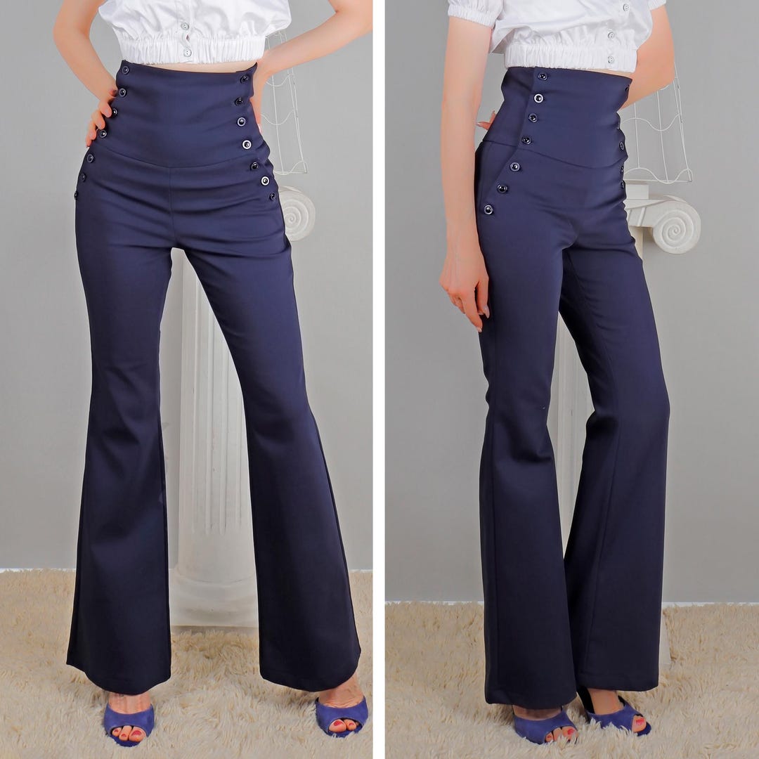 High Waist Sailor Boot-cut Stretch Corset Pants, Double Side